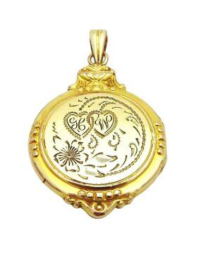 Vintage Hayward 12K Gold Filled Art Deco Style Pendant Locket with Hearts & Flow